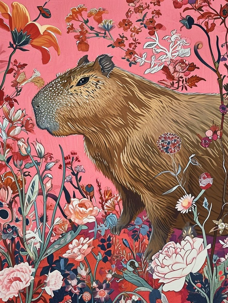 Floral Animal Painting Capybara 3
