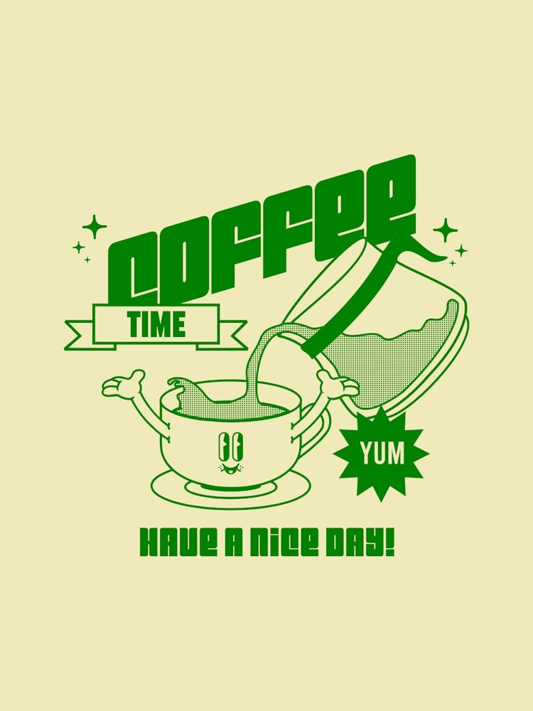 Retro Wall Art Vintage decor Retro Cartoon Printable Art Retro Vintage Wall Art Coffee Time Trendy Retro Poster