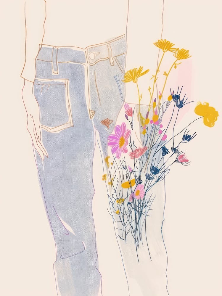Flowers And Blue Jeans Line Art 7