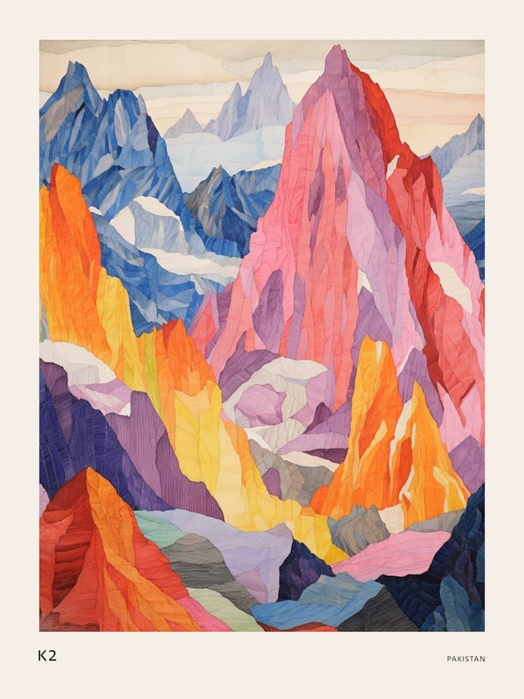 K2 Pakistan 2 Colourful Mountain Illustration Poster