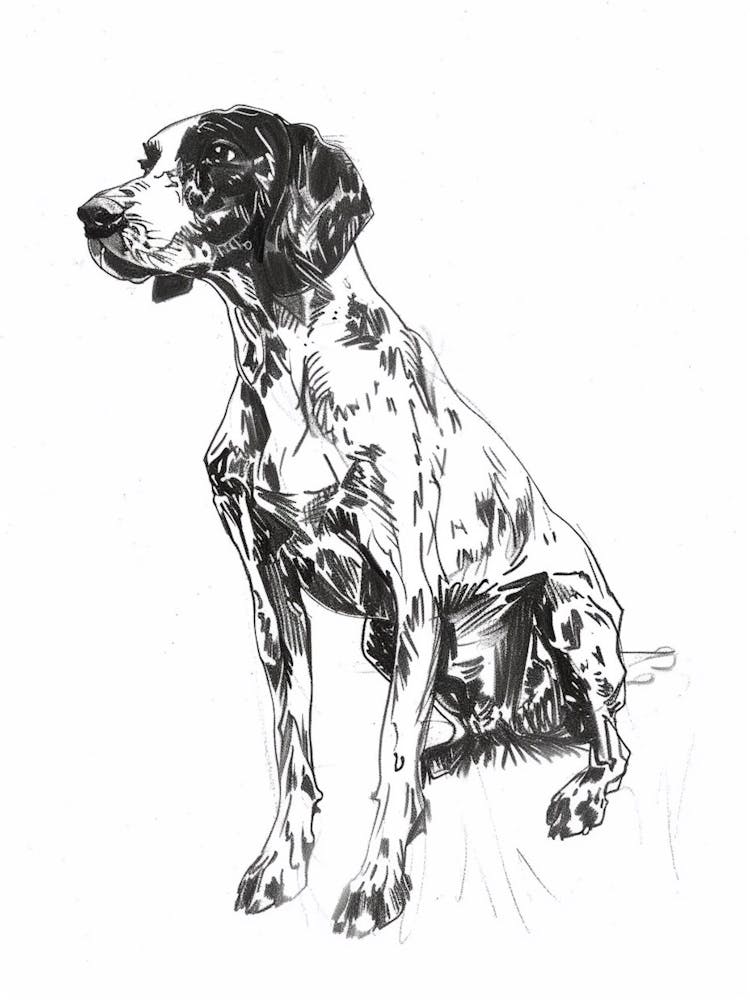 Pointer Dog Black & White Line Sketch 1