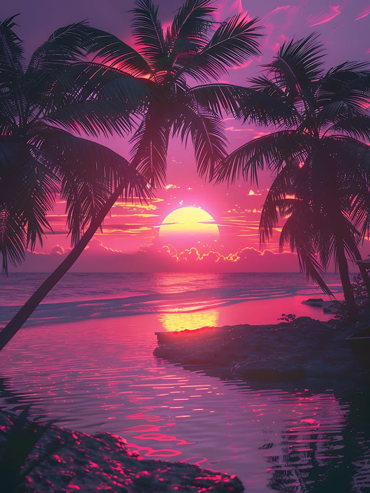 Synthwave Sunset At The Beach 17