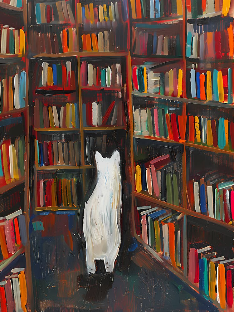 White Cat In The Library - Looking For Another Book