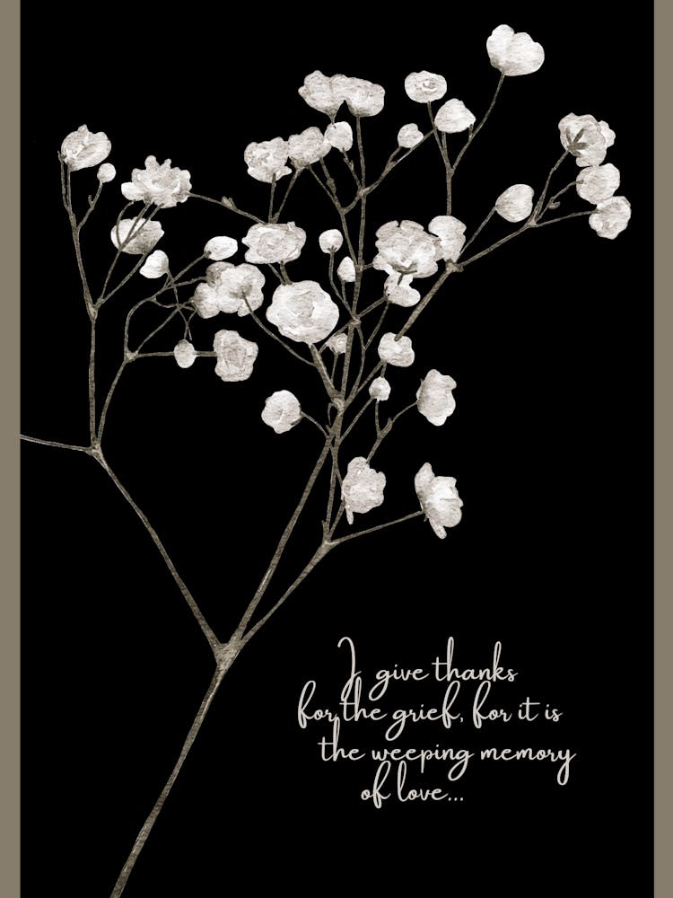 En Mémoire - Panneau Branche Fleurie Noir et Blanc
