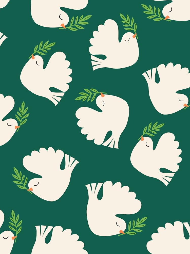 Flying Doves of Peace on Pine Green