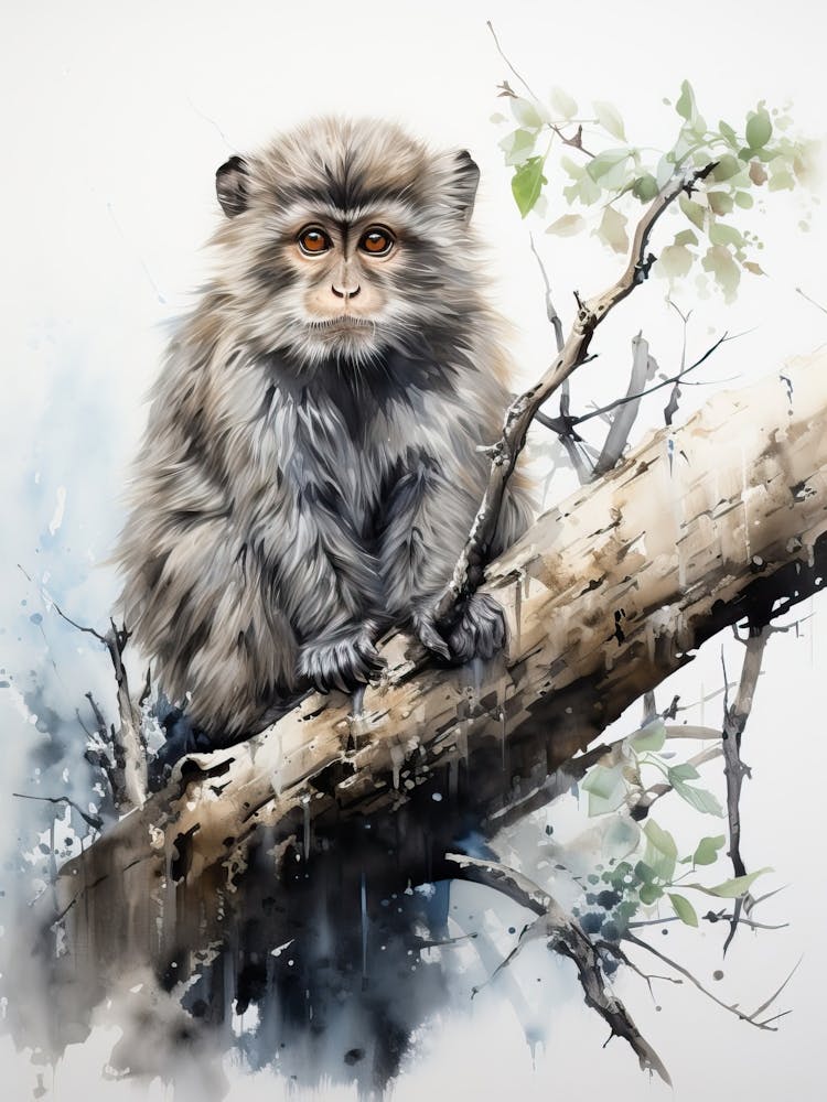 Monkey, Japanese Brush Painting, Ukiyo E, Minimal 4