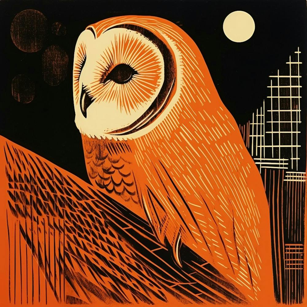 Retro Bird Lithograph Barn Owl 4