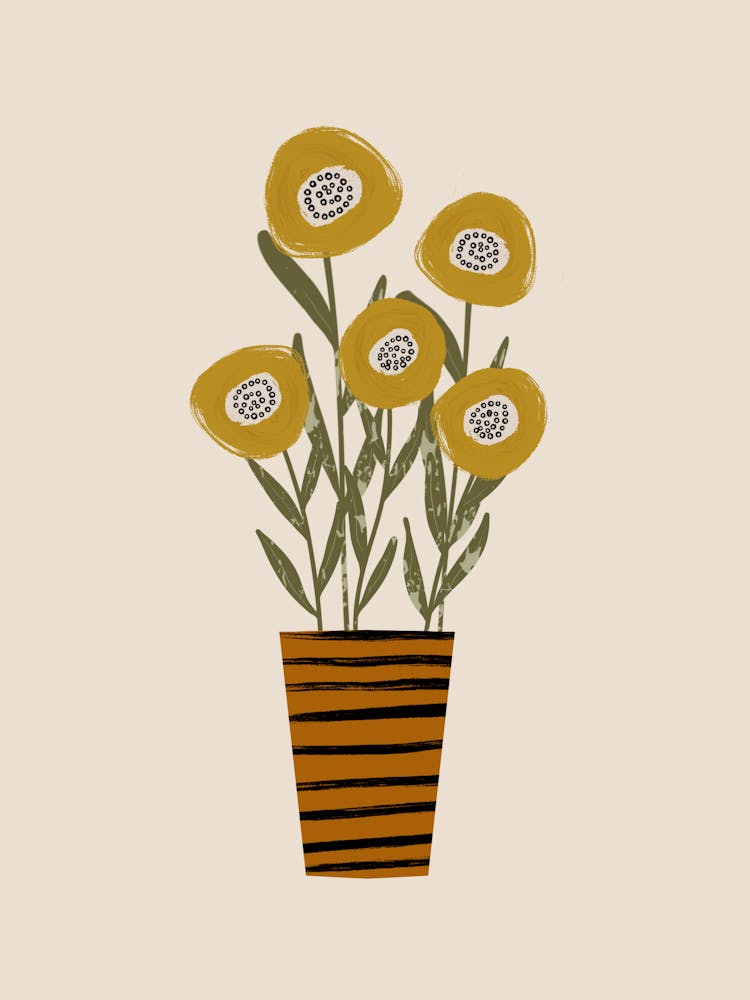 Golden Ranunculus - Modern Floral Vase
