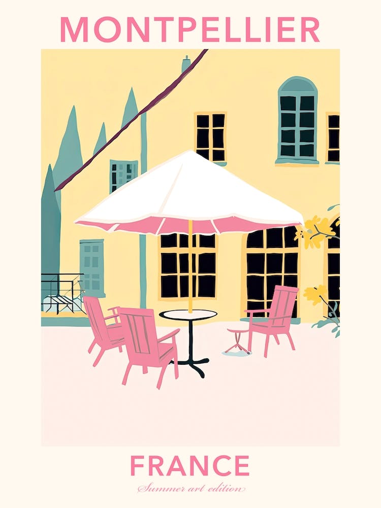 Montpellier, France, Flat Pastels Tones Illustration 1 Poster