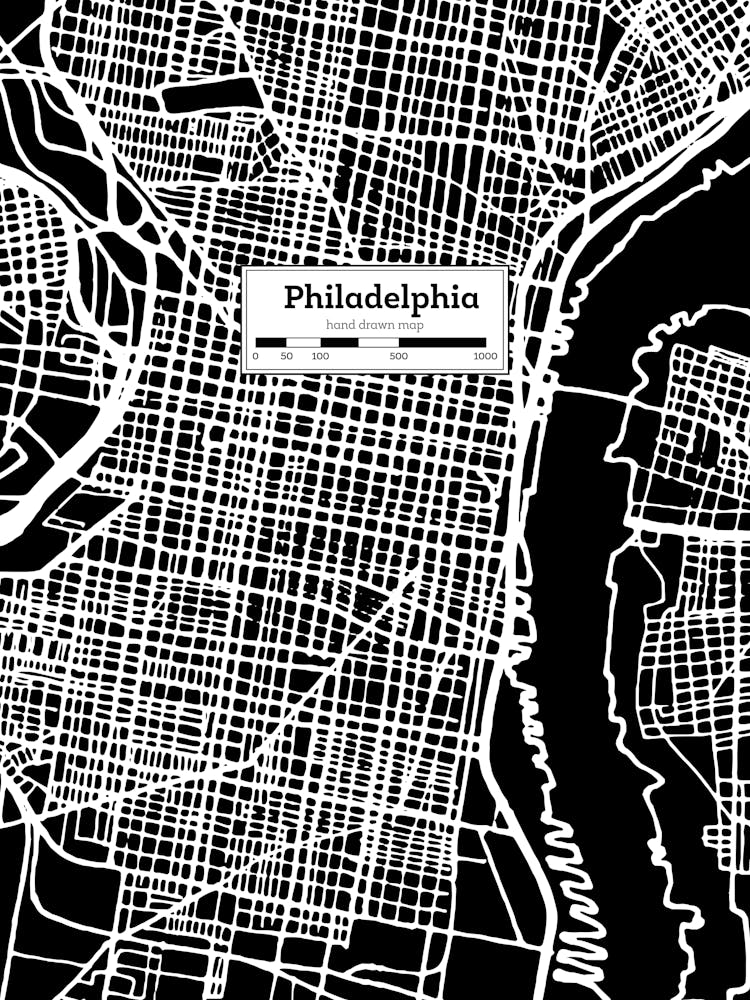 Philadelphia City Map — Hand-drawn map, vector black map