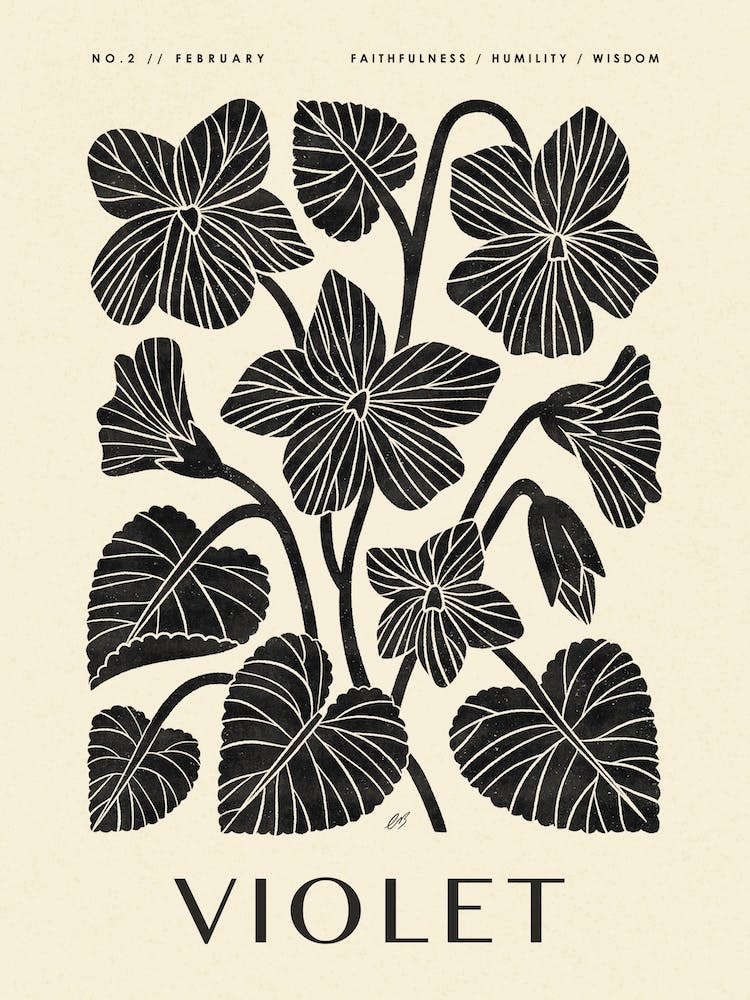 Rustic February Birth Flower Violet Black Cream