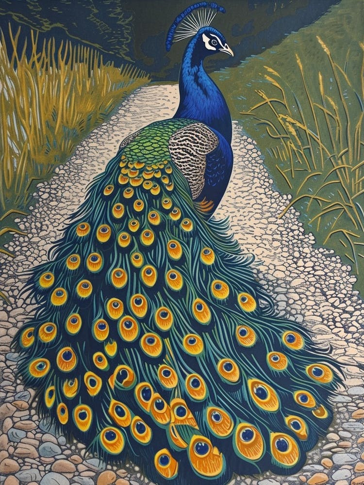 Blue Mustard Peacock On The Path 2