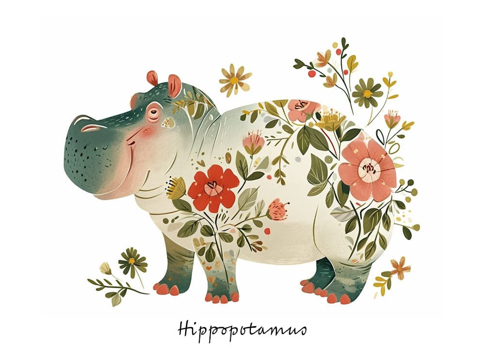 Little Floral Hippopotamus 3 Poster