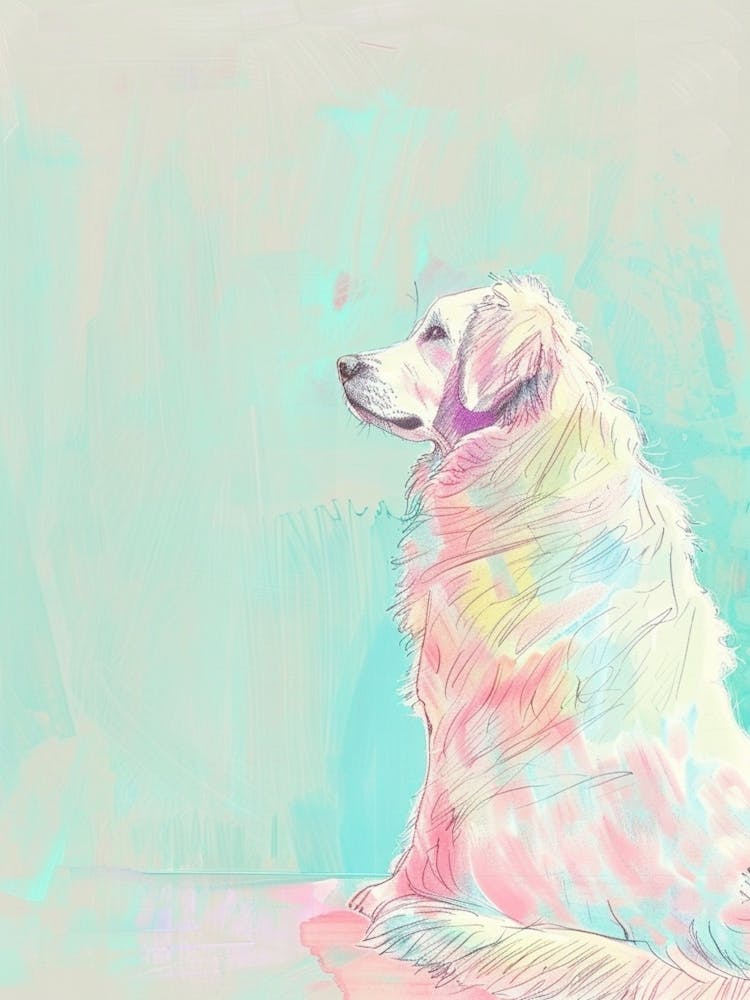 Pastel Watercolour Kuvasz Dog Line Illustration 3