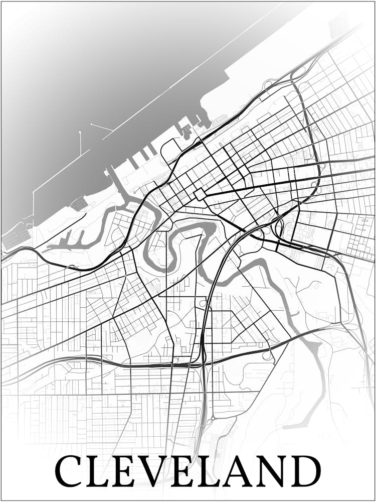 Cleveland, Ohio, United States, City Map, Black And White Fade Design 1