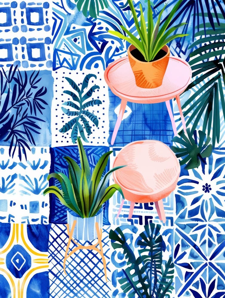 Blue And White Tile Pattern