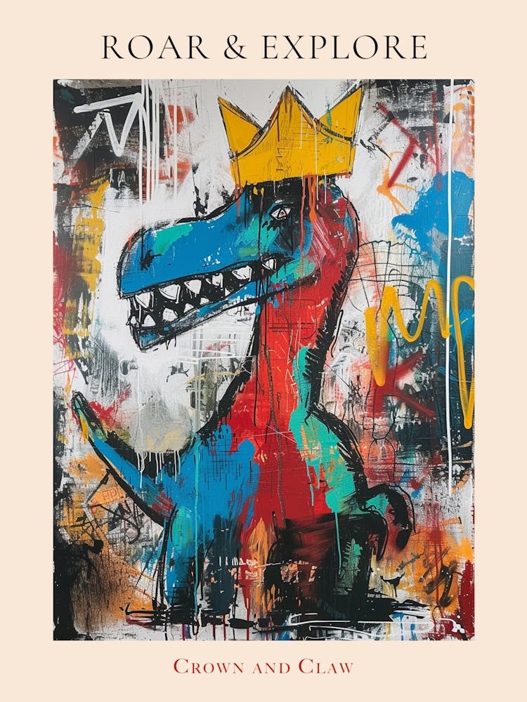 Paint Drip Dinosaur With A Crown 2 Poster