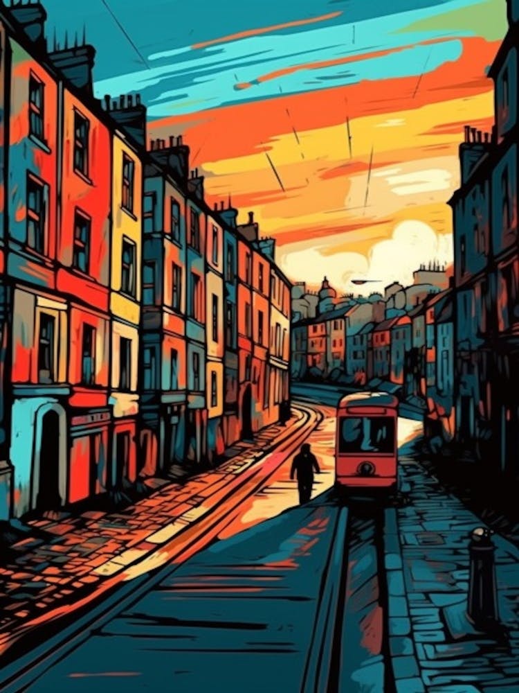 Painting Of Edinburgh Scotland In The Style Of Line Art 2