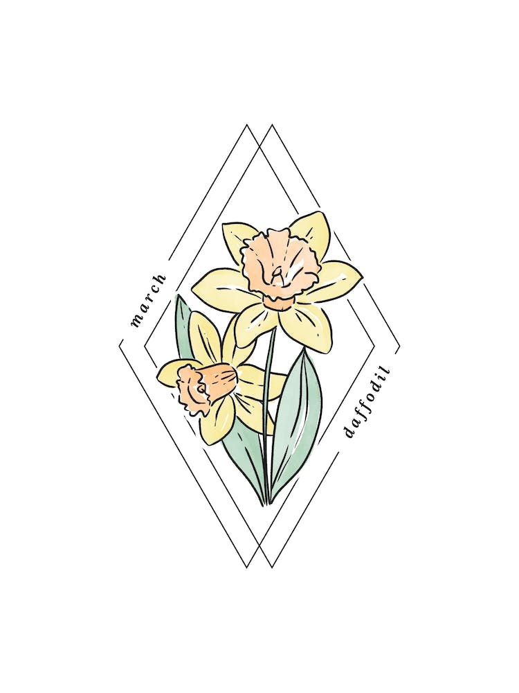 March Daffodil Birth Flower | Diamond Frame