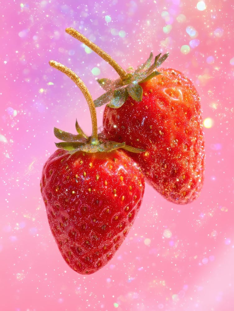 Two Strawberries On A Pink Background 2