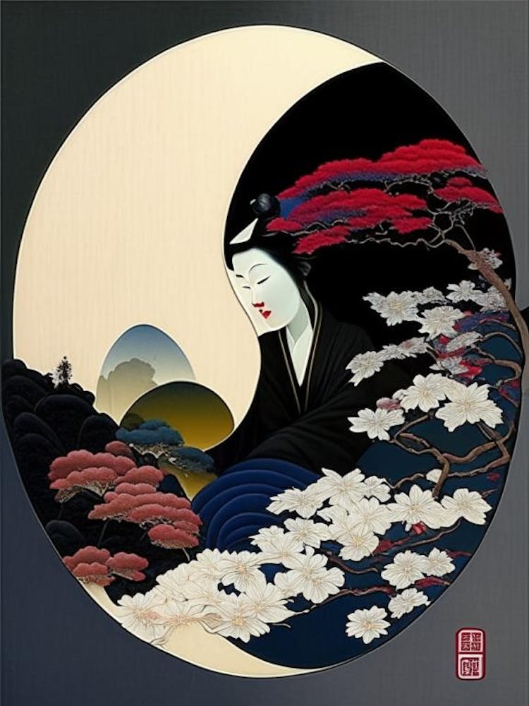Colour Yin and Yang 3, Japanese Ukiyo E Style