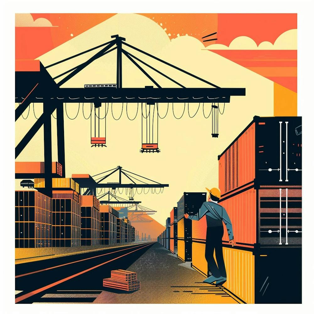 Illustration Of A Worker At A Shipping Terminal