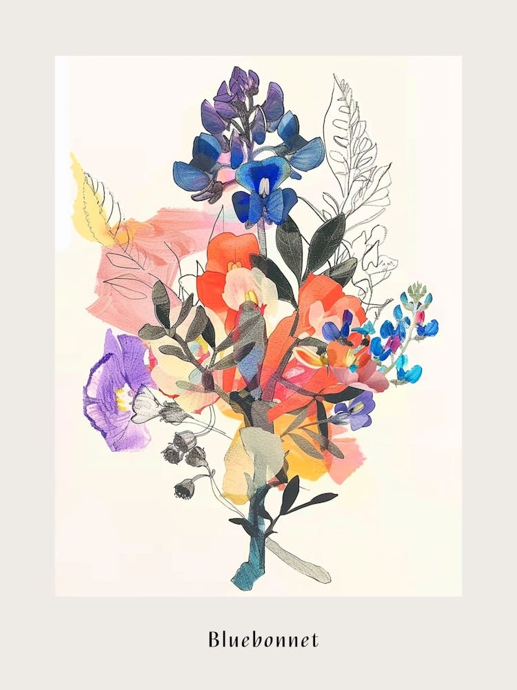 Bluebonnet 3 Collage Flower Bouquet Poster