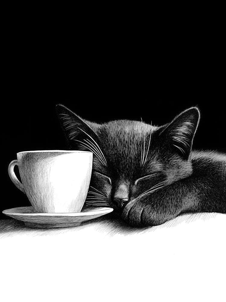 Cat With A Cup Of Coffee 1