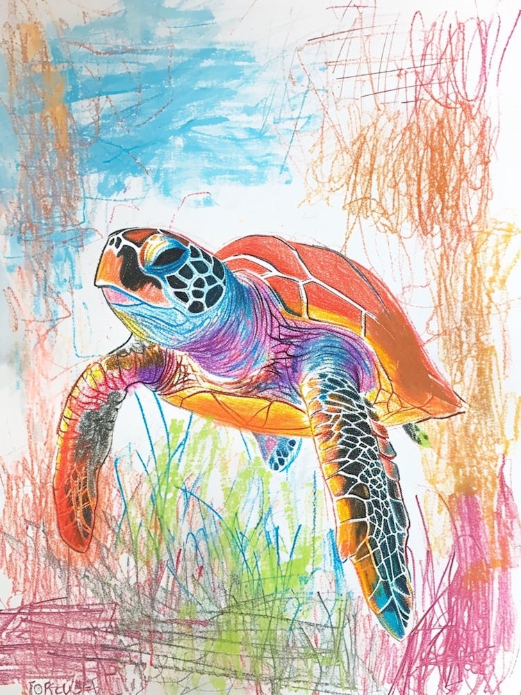 Sea Turtle With Marine Plants Scribble 3
