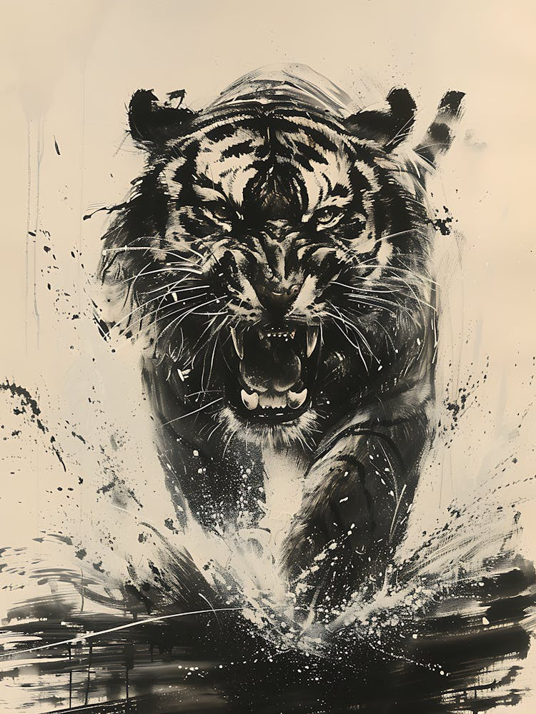 Badass Angry Tiger Ink Painting 9