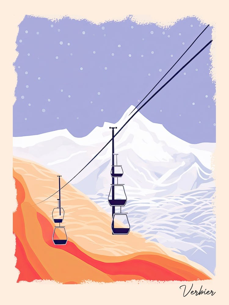 Poster Of Verbier   Switzerland, Ski Resort Pastel Colours Illustration 0