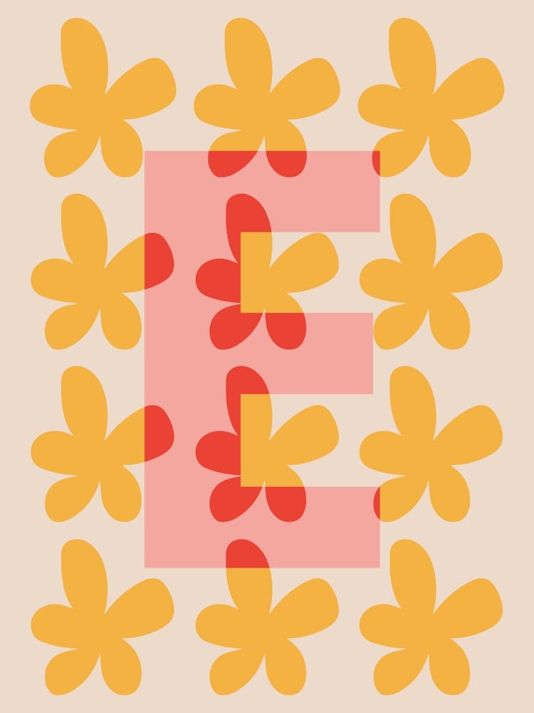 Alphabet Flower Letter E Print - Pink, Yellow, Red