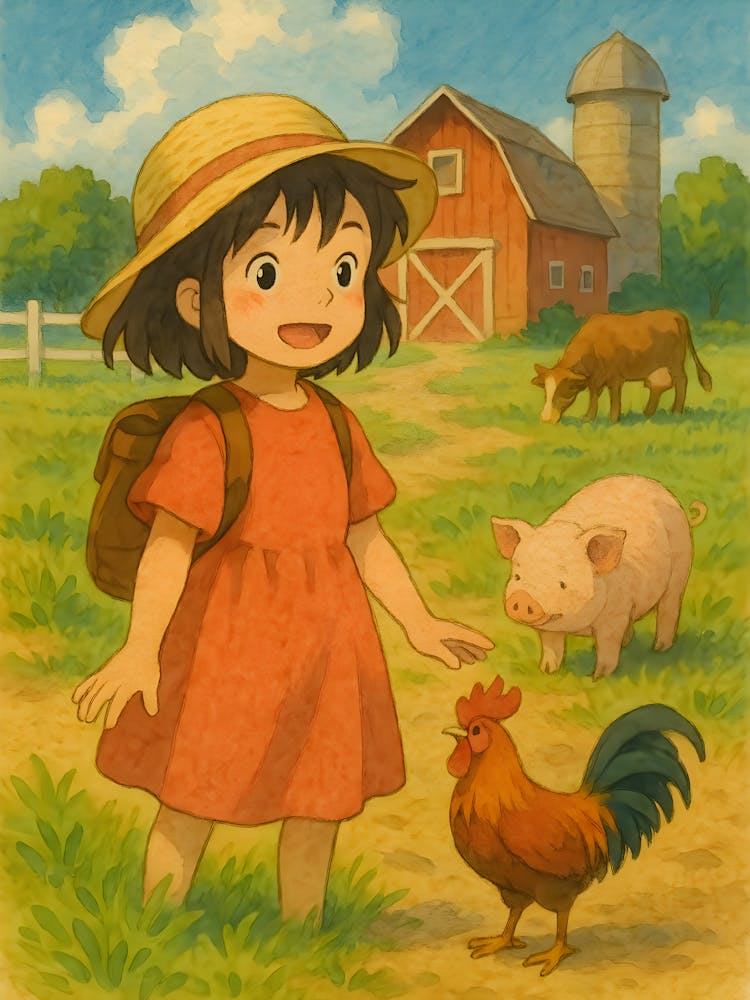 Ghibli Inspired Farmhouse – Whimsical Countryside Watercolor, Cozy Barn Scene, Cottagecore Wall Decor