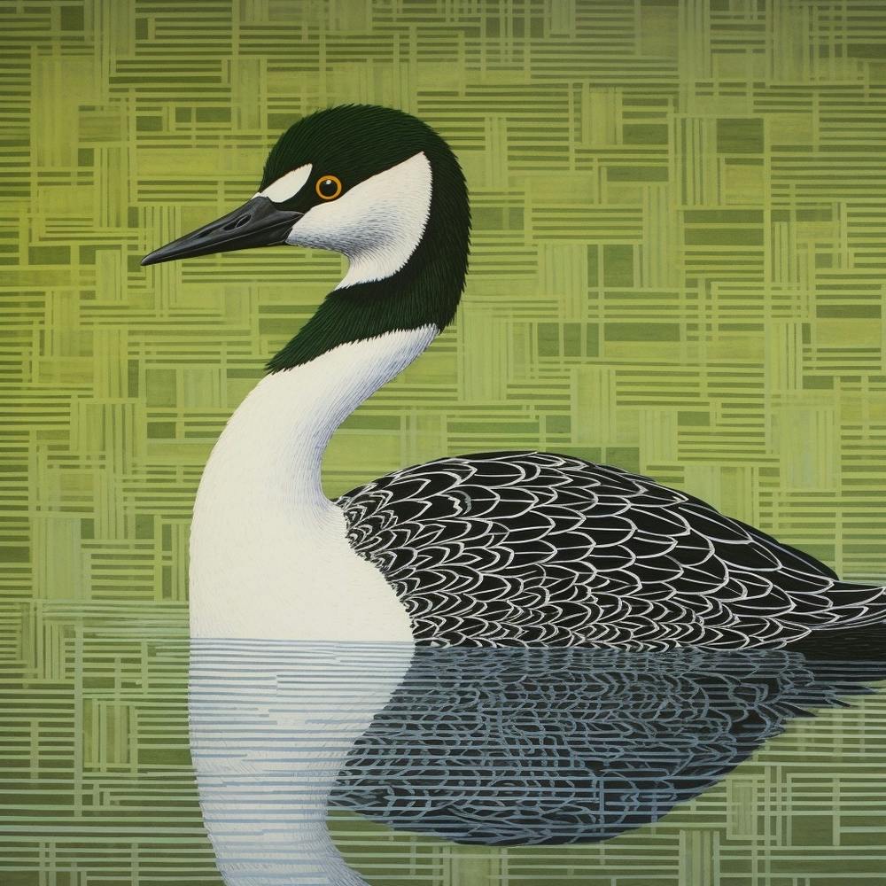 Ohara Koson Inspired Bird Painting Grebe 1 Square