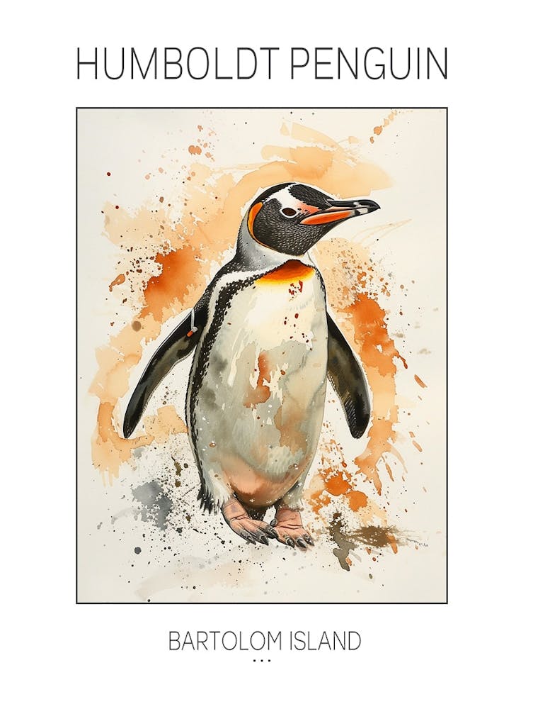 Humboldt Penguin Bartolom Island Watercolour Painting 3 Poster