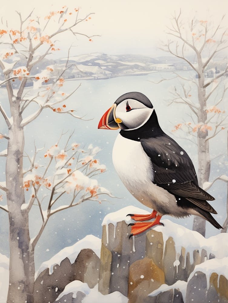 Winter Bird Painting Puffin 1