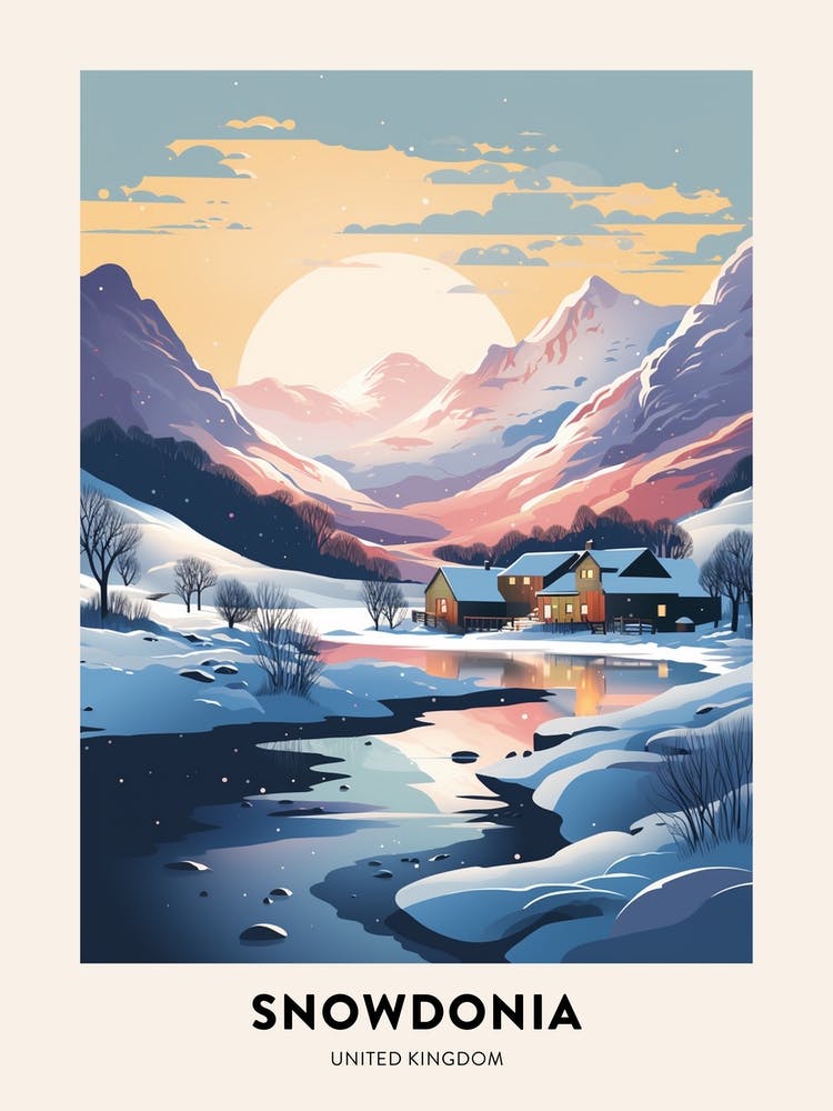 Winter Night  Travel Poster Snowdonia National Park 1