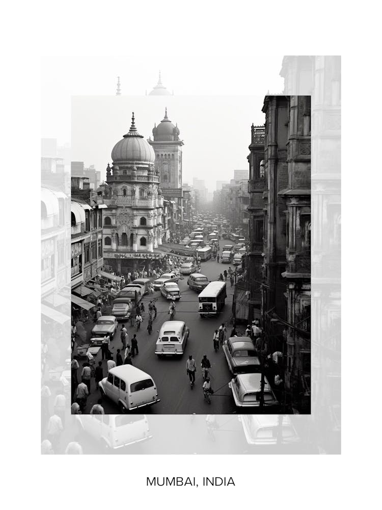 Poster Of Mumbai, India, Black And White Old Photo 1