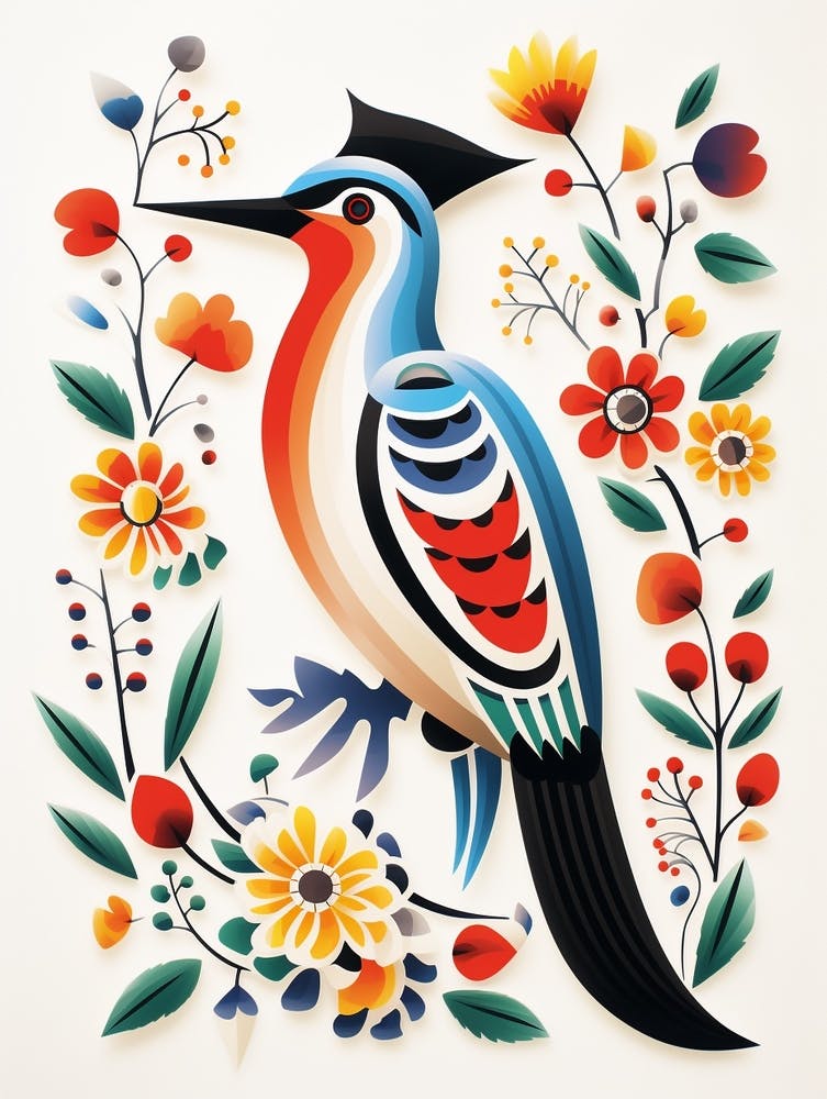 Scandinavian Bird Illustration Woodpecker 2
