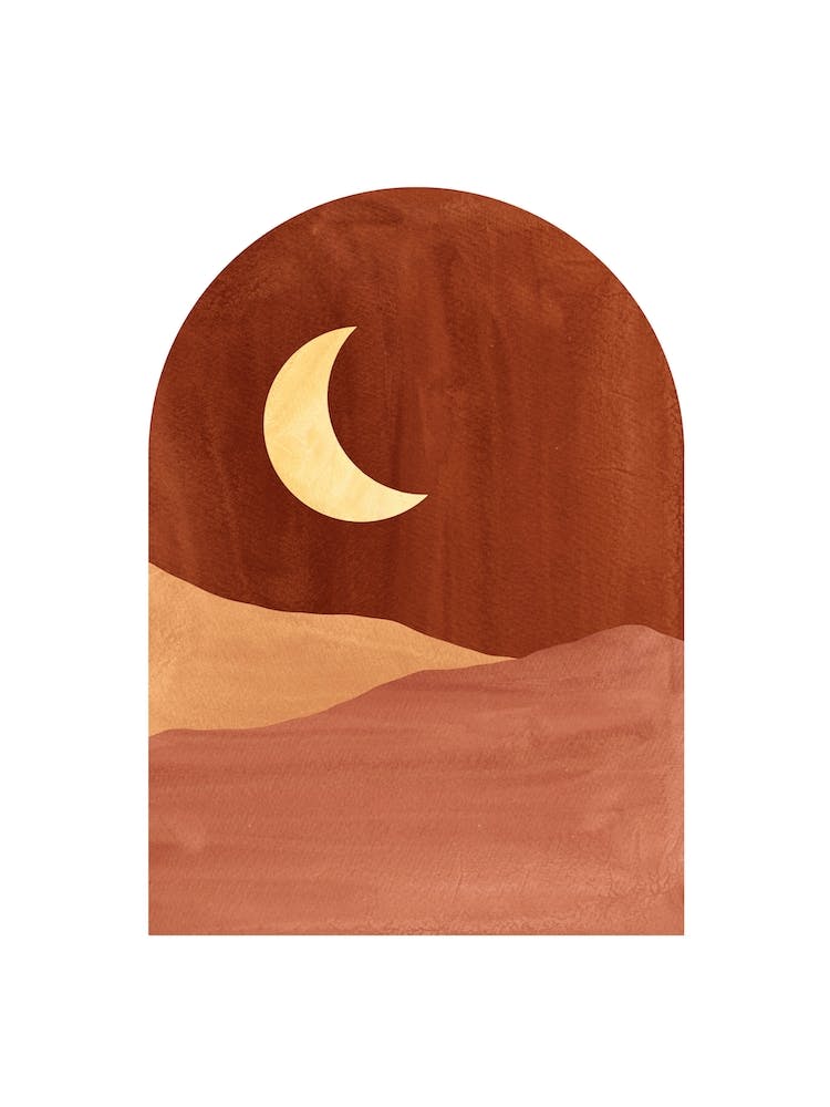 Moon and desert, terracotta landscape