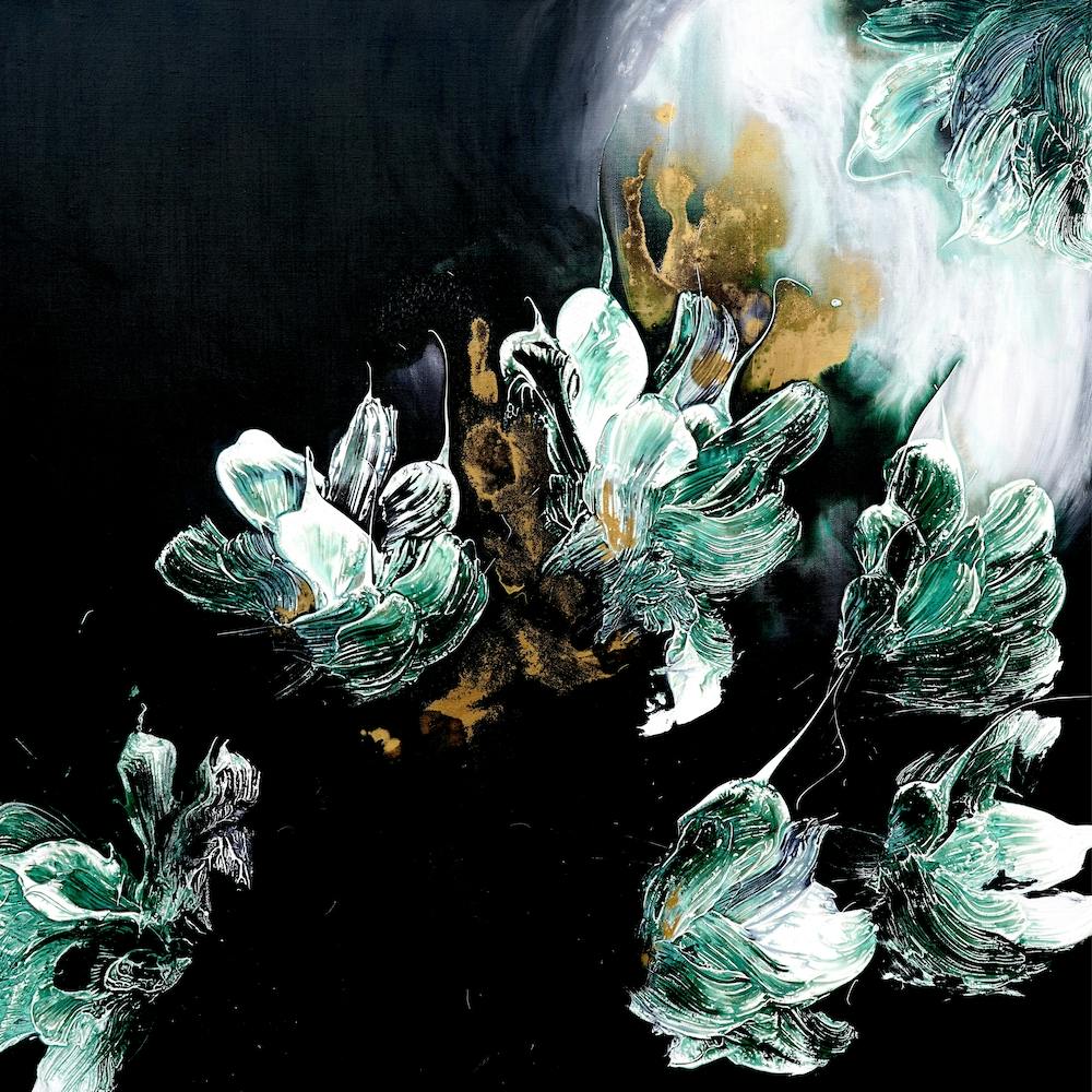 Green And Black Flower Painting Square