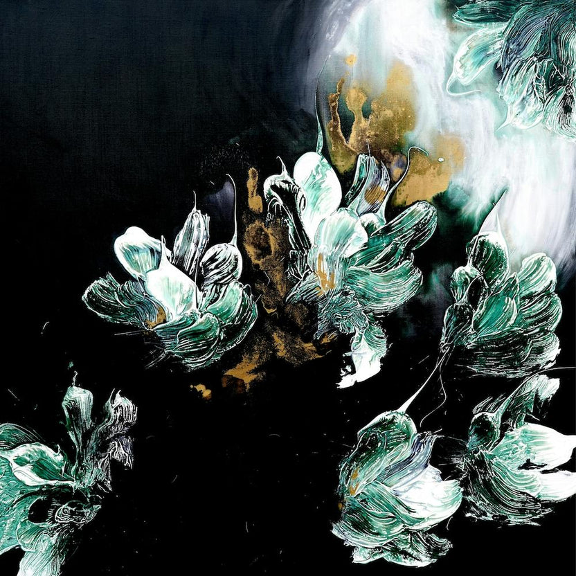 Green And Black Flower Painting Square