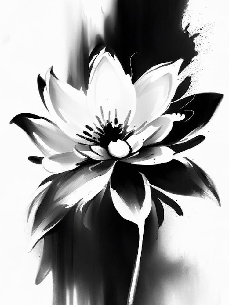 Blumensymbol 1 Schwarz-Weiß-Gemälde
