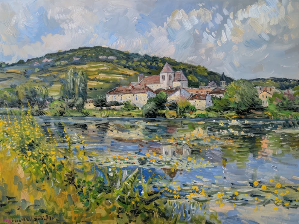 Tranquil Waterside Hideaway Painting Inspired By Paul Cezanne
