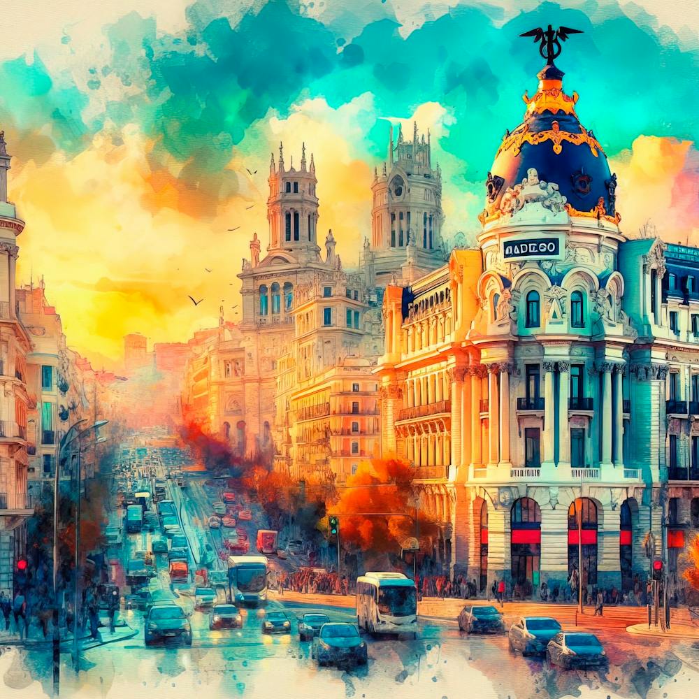 Madrid Cityscape Watercolor Painting