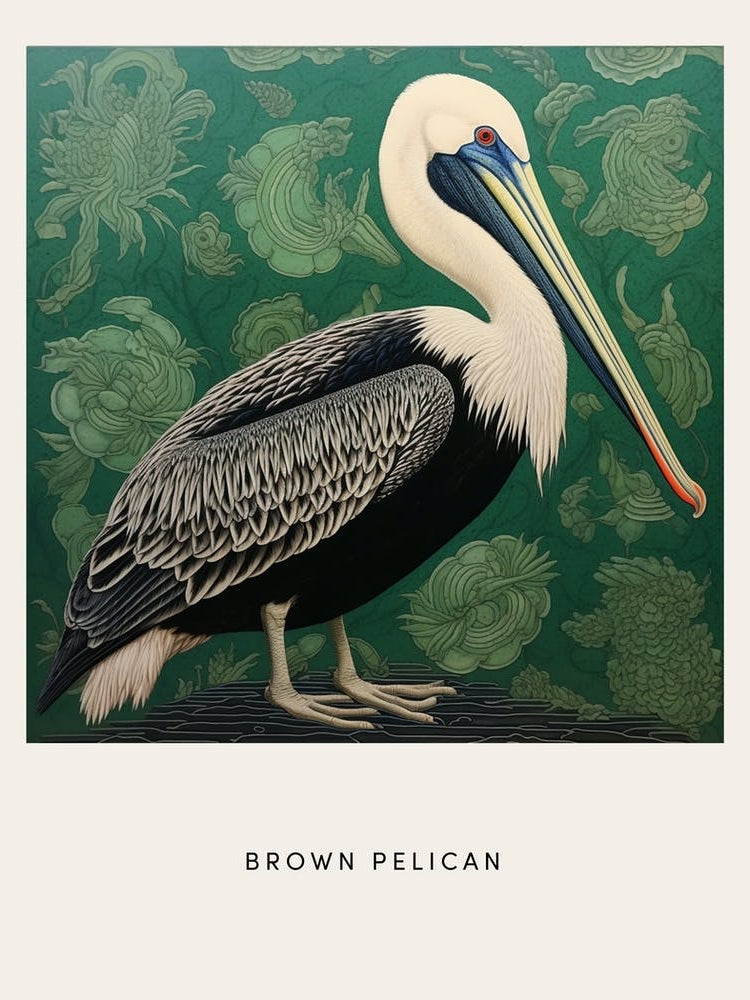 Ohara Koson Inspired Bird Painting Brown Pelican 4 Poster