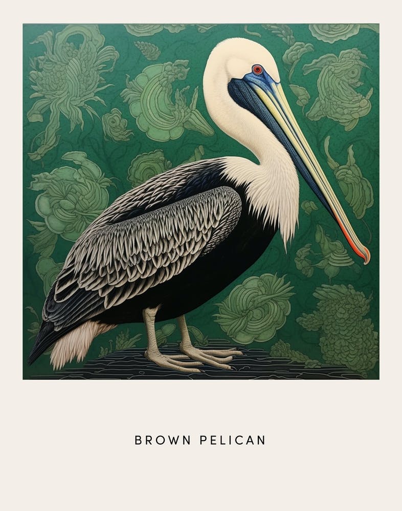 Ohara Koson Inspired Bird Painting Brown Pelican 4 Poster