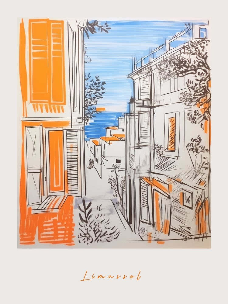 Limassol Cyprus 2 Orange Drawing Poster