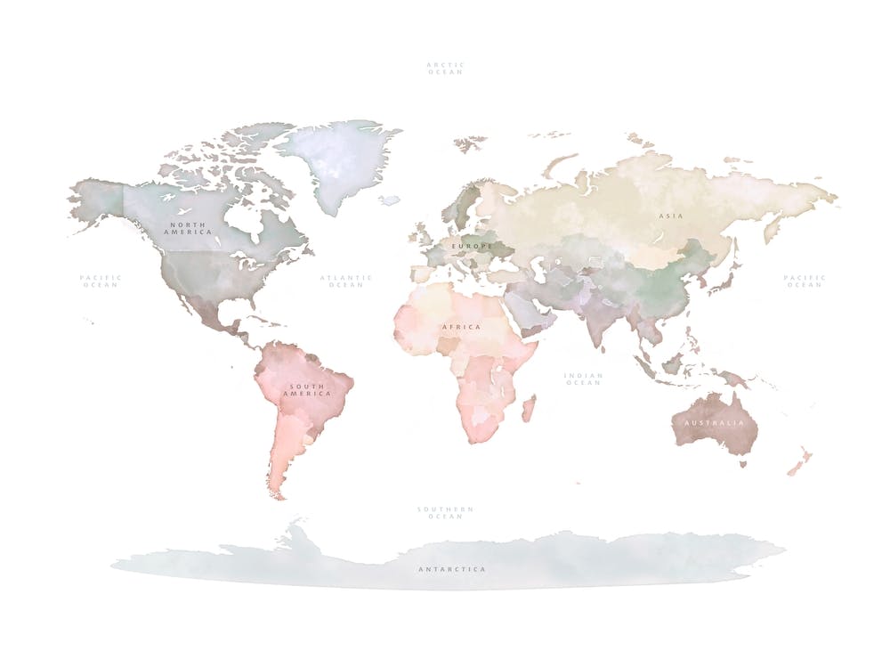 World Map with continents names No 128