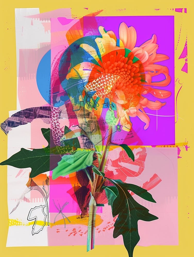 Chrysanthemum 3 Neon Flower Collage